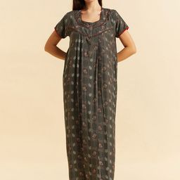 Sweet Dreams Green Floral Printed Pure Cotton Maxi Nightdress-image-46