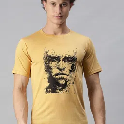 BRATMA Men Beige Abstract Printed Round Neck Regular Sleeves Cotton T-shirt-picture-18