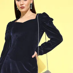 Athena Navy Blue Velvet A-Line Mini Dress-picture-58