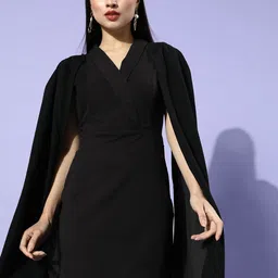 Athena Women Black Solid Cape Dress-picture-23