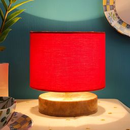Devansh Red Wooden Traditional Cylindrical Shaped Table Lamp-33