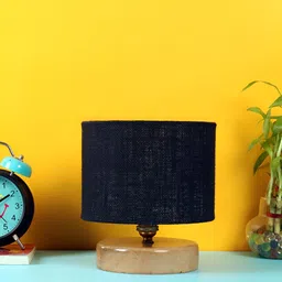 Devansh Black Wooden Traditional Cylindrical Shaped Table Lamp-12