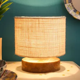 Devansh White Wooden Traditional Cylindrical Shaped Table Lamp-picture-29
