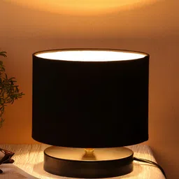 Devansh Black Wooden Traditional Cylindrical Shaped Table Lamp-37