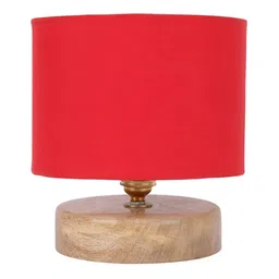 Devansh Red Wooden Traditional Cylindrical Shaped Table Lamp image 4