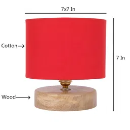 Devansh Red Wooden Traditional Cylindrical Shaped Table Lamp image 2