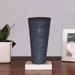 Devansh Blue Jute Cylinder Table Lamps With Brown Square Wood Base-32