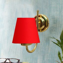 Devansh Red & Gold Toned Textured Frustum Shaped Cotton Wall Lamp-picture-4