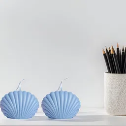 atorakushon Blue 2 Pieces Shell Soy Wax Vanilla Scented Pillar Candle-1