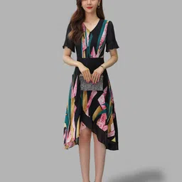 JC Collection Women Pink & Black Floral Formal A-Line Midi Dress-image-32