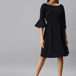 SHOWOFF Self Design Bell Sleeves Fit & Flare Dress-image-15