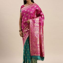 HERE&NOW Woven Design Zari Silk Blend Banarasi Saree-picture-22