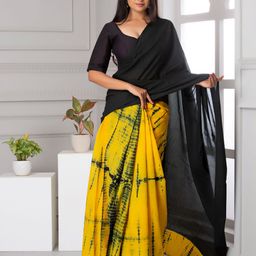 Shivanya  Handicrafts Tie and Dye Pure Cotton Half and Half Block Print Saree-image-86