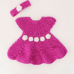 Woonie Purple & Off White Floral Knitted Sweater Dress-39