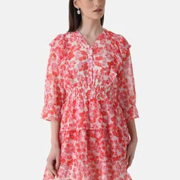 Kazo Floral Printed Layered Chiffon Fit & Flare Dress-18