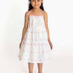 Campana Girls Floral Embroidered Shoulder Straps Cotton A-Line Dress-picture-14