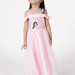 A Little Fable Girls Pink Cold Shoulder Net Maxi Dress-picture-29