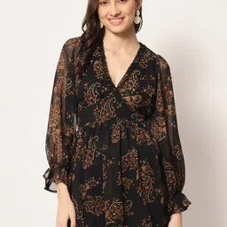 HERE&NOW Floral Printed V-Neck Fit & Flare Mini Dress-picture-52