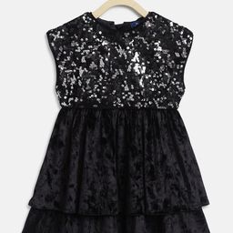 Chicco Girls Black Embellished Sequined Velvet Layered Fit & Flare Dress-picture-54