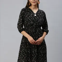 SHOWOFF V-Neck Floral Printed Fit and Flare Georgette Dress-image-9