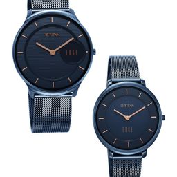 Titan Set Of 2 Dial & Stainless Steel Bracelet Style Straps Analogue Watch 18432655QM01-57