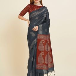 Ishin Grey Paisley Printed Saree-picture-38