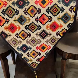 MONKDECOR  Beige & Orange Coloured Velvet 5D Printed Design Dining Table Runner-26