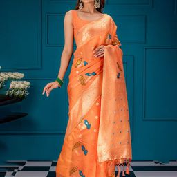 MIMOSA Floral Woven Design Zari Art Silk Banarasi Saree-image-18