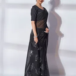 Kalista Black & Silver-Toned Embellished Sequinned Pure Georgette Saree-picture-25