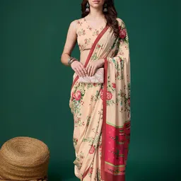 P D Silk Mills Floral Printed Pure Crepe Saree-25
