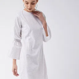 Miss Chase White Pure Cotton A-Line Dress-image-40