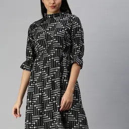 SHOWOFF High Neck Geometric Printed A-Line Dress-image-89