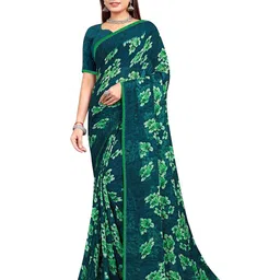 RANGRASIYA Floral Printed Beads and Stones Chanderi Saree-image-7