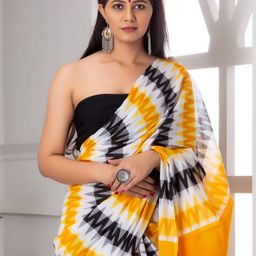 Shivanya Handicrafts Pure Cotton Block Print Saree With Blouse Piece-11