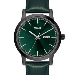 Helix Men Green Brass Dial & Green Leather Straps Analogue Watch TW047HG04-Green-52