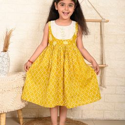 Sangria Girls Yellow Floral Printed Cotton A-Line Dress-image-60