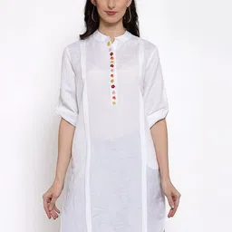 DART STUDIO Mandarin collar Thread Work Linen Straight Kurti-picture-27