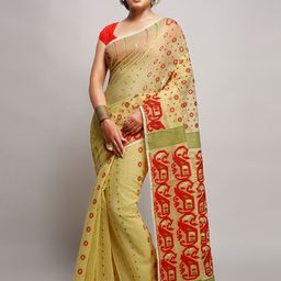 BENGAL HANDLOOM Ethnic Motifs Woven Design Zari Jamdani Saree-image-32
