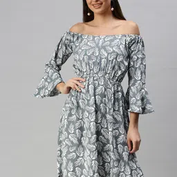 SHOWOFF Floral Printed Off-Shoulder Fit & Flare Dress-image-93