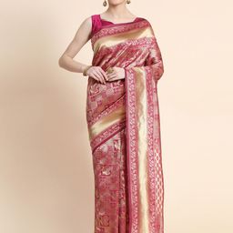 AVANTIKA FASHION Pink & Gold-Toned Woven Design Zari Pure Silk Kanjeevaram Saree-image-14