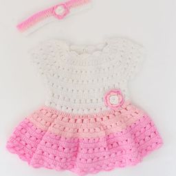 Woonie Girls White & Pink Self Design Fit & Flare Dress With Head Band-image-13