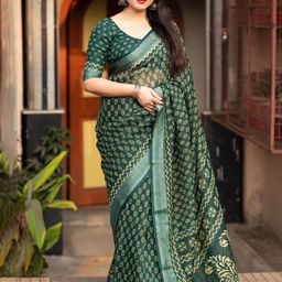 STAVA CREATION Ethnic Motifs Pure Linen Saree-image-9