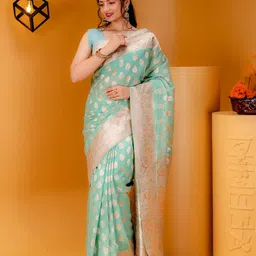 MIMOSA Floral Woven Design Zari Art Silk Banarasi Saree-picture-17