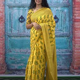Pinkcity Trade World Paisley Printed Pure Cotton Bagru Saree-image-93