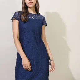 Tokyo Talkies Blue Lace Sheath Dress-image-42