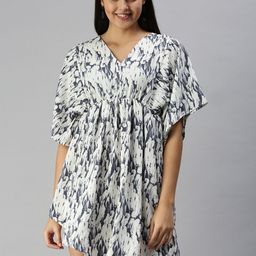 SHOWOFF Abstract Printed V-Neck Mini Kaftan Dress-picture-11