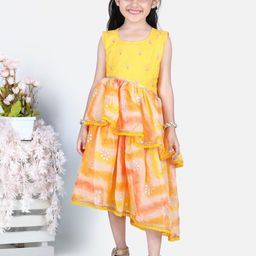 Kinder Kids Yellow & Orange Floral Printed Cotton Midi Dress-picture-17