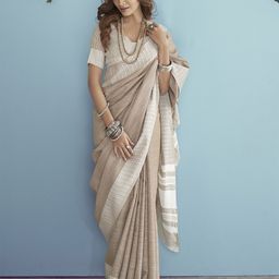 elora Brown & White Woven Design Linen Blend Saree-picture-19