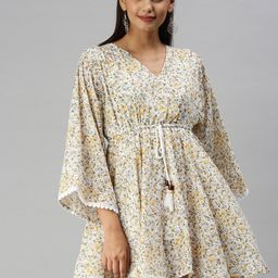 SHOWOFF V-Neck Floral Printed Tie-Up Fit And Flare Georgette Dress-image-17