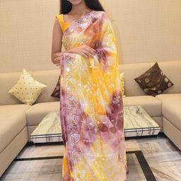 PRETTY PALLU Tie and Dye Embroidered Kota Saree-image-16
